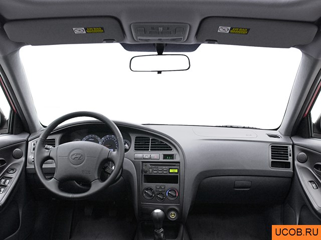Hatchback 2003 года Hyundai Elantra в 3D. Вид водительского места.