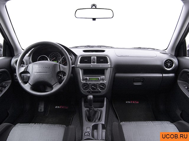 Sedan 2004 года Subaru Impreza в 3D. Вид водительского места.