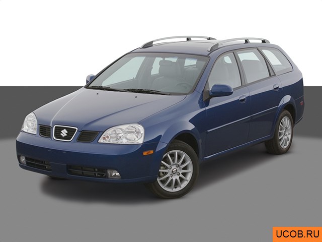 Wagon 2005 года Suzuki Forenza в 3D. Вид снаружи.