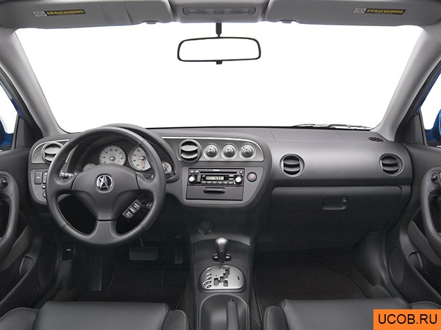 Coupe 2005 года Acura RSX в 3D. Вид водительского места.