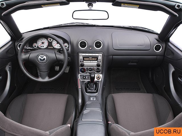 Roadster 2005 года Mazda MX-5 Miata в 3D. Вид водительского места.