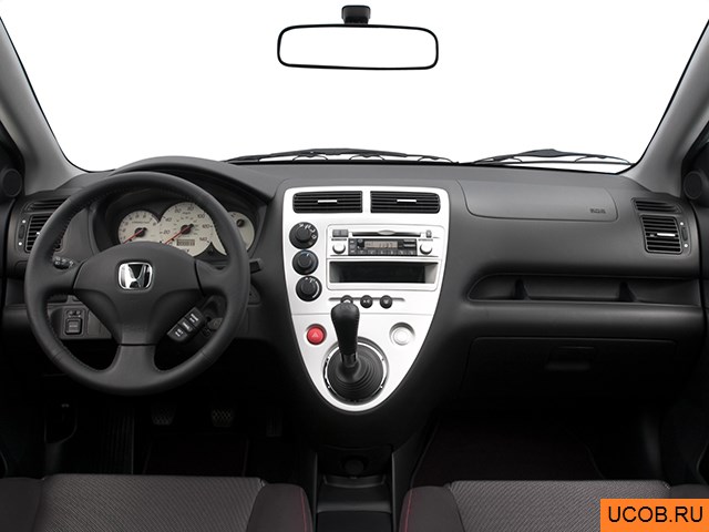 Hatchback 2005 года Honda Civic в 3D. Вид водительского места.