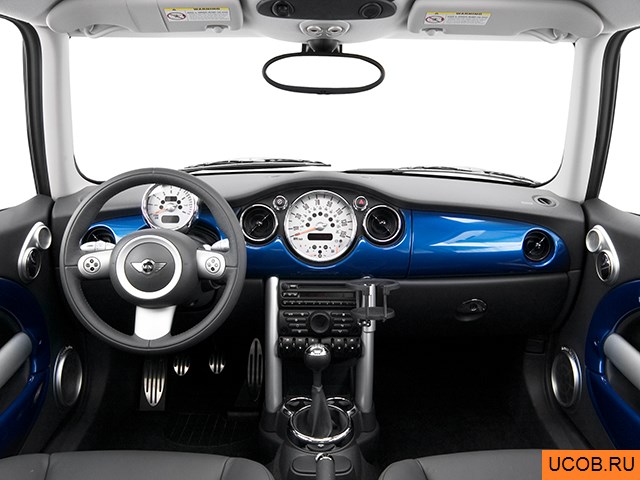 Hatchback 2005 года Mini Cooper в 3D. Вид водительского места.
