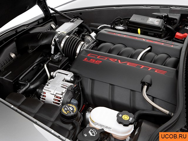 Roadster 2006 года Chevrolet Corvette в 3D. Моторный отсек.