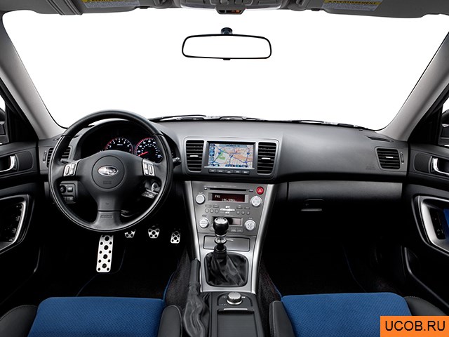 Sedan 2007 года Subaru Legacy в 3D. Вид водительского места.