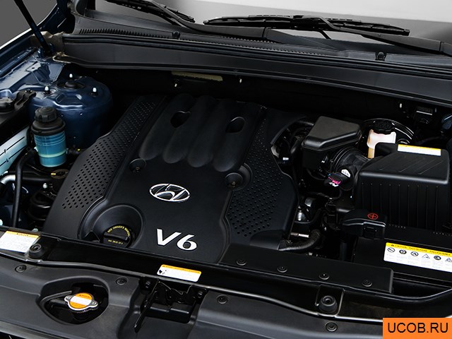 CUV 2008 года Hyundai Santa Fe в 3D. Моторный отсек.