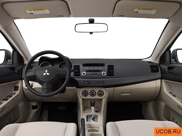Sedan 2009 года Mitsubishi Lancer в 3D. Вид водительского места.