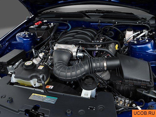 Coupe 2009 года Ford Mustang в 3D. Моторный отсек.