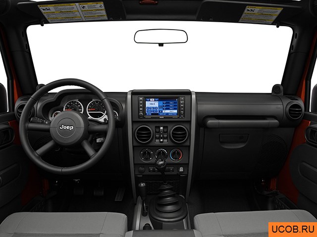 SUV 2009 года Jeep Wrangler Unlimited в 3D. Вид водительского места.