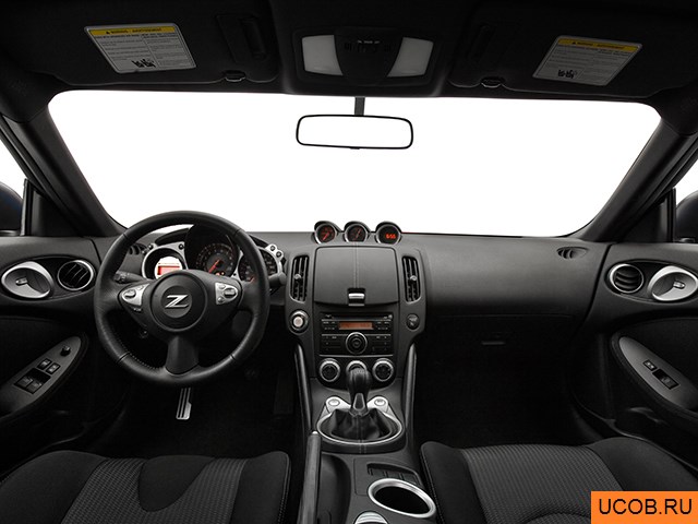 Coupe 2009 года Nissan 370Z в 3D. Вид водительского места.