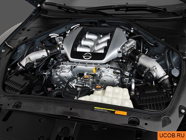 Coupe 2010 года Nissan GT-R в 3D. Моторный отсек.