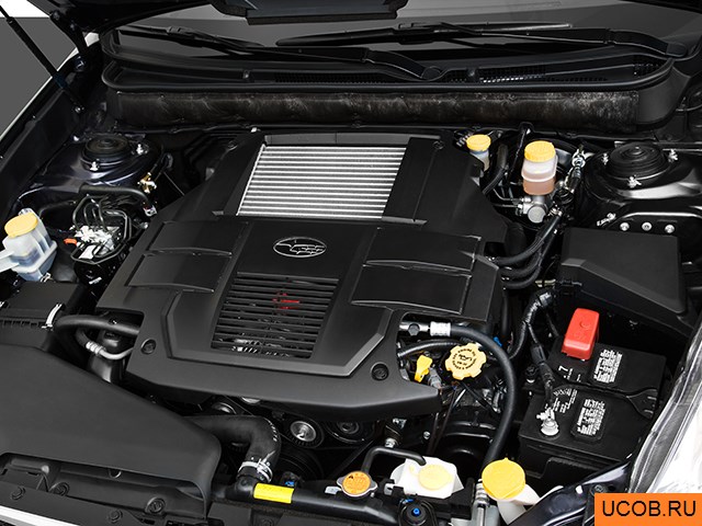 Sedan 2010 года Subaru Legacy в 3D. Моторный отсек.