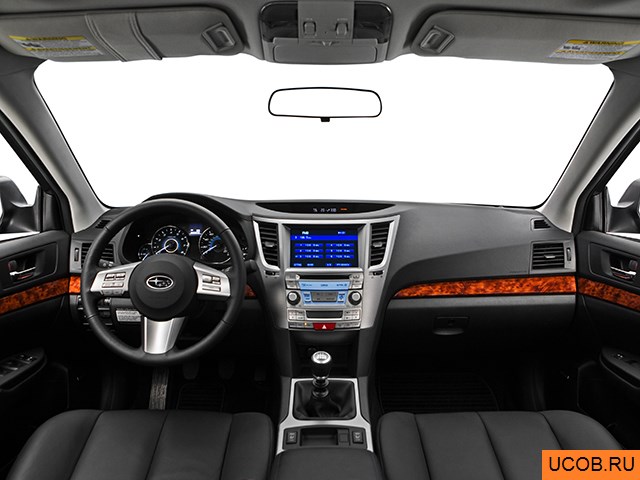 Sedan 2010 года Subaru Legacy в 3D. Вид водительского места.
