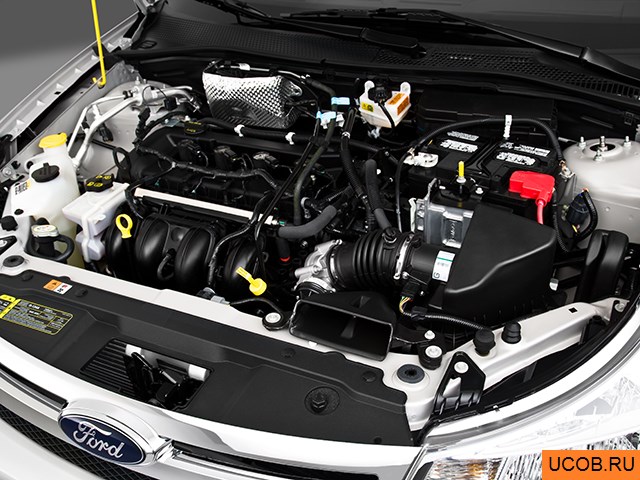 Sedan 2010 года Ford Focus в 3D. Моторный отсек.