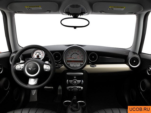 Hatchback 2010 года Mini Cooper в 3D. Вид водительского места.