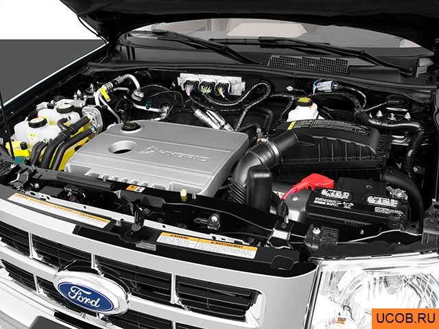 CUV 2010 года Ford Escape Hybrid в 3D. Моторный отсек.