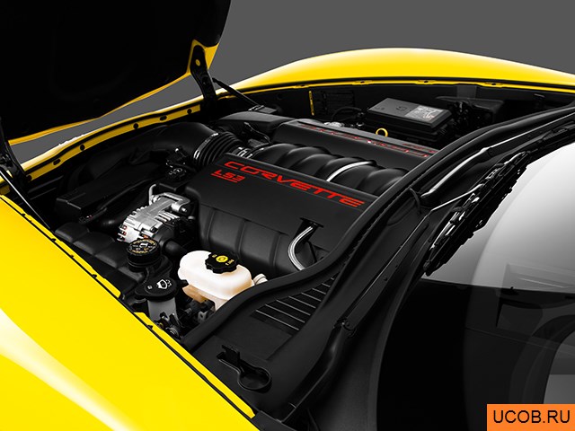Roadster 2010 года Chevrolet Corvette в 3D. Моторный отсек.