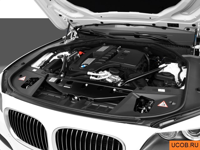 Sedan 2011 года BMW 7-series в 3D. Моторный отсек.