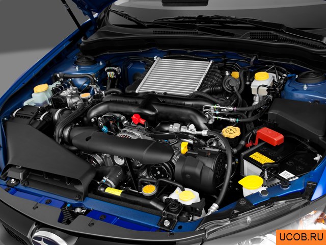 Sedan 2011 года Subaru Impreza в 3D. Моторный отсек.
