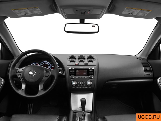 Coupe 2011 года Nissan Altima в 3D. Вид водительского места.