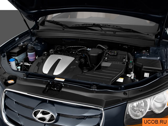CUV 2011 года Hyundai Santa Fe в 3D. Моторный отсек.