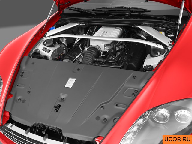 Coupe 2011 года Aston Martin V8 Vantage в 3D. Моторный отсек.