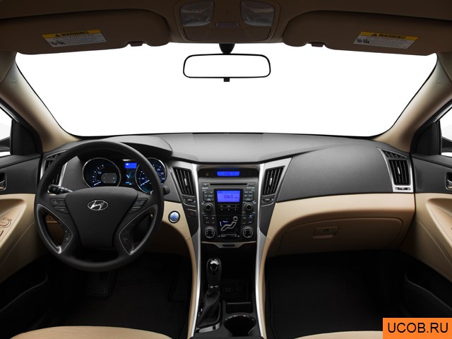 Sedan 2011 года Hyundai Sonata Hybrid в 3D. Вид водительского места.