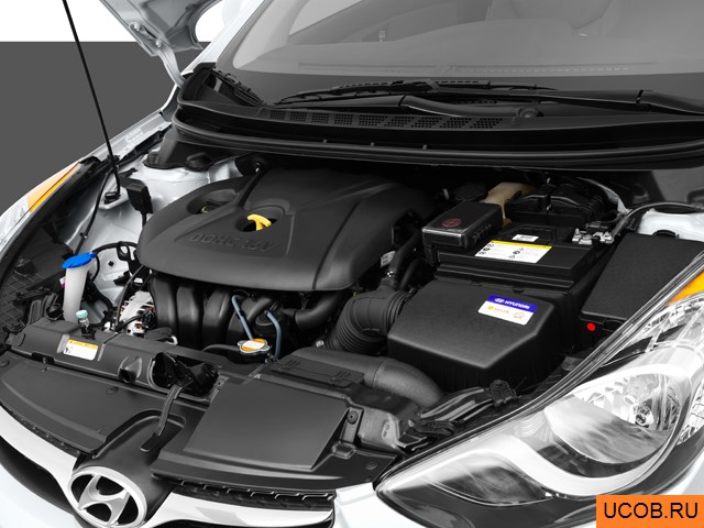 Sedan 2012 года Hyundai Elantra в 3D. Моторный отсек.