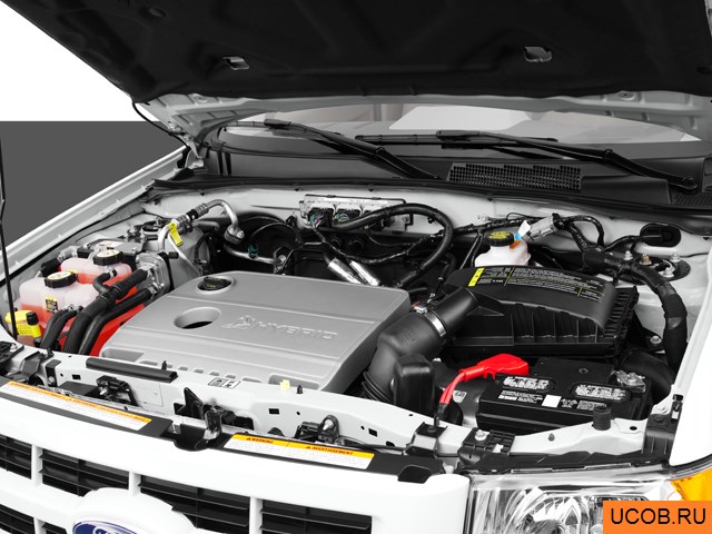 CUV 2012 года Ford Escape Hybrid в 3D. Моторный отсек.