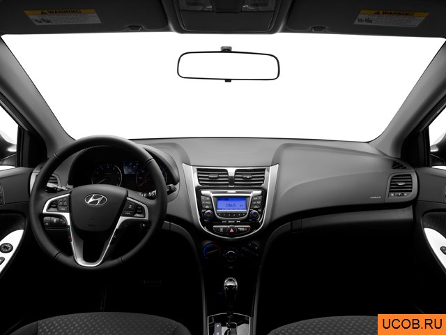 Hatchback 2012 года Hyundai Accent в 3D. Вид водительского места.