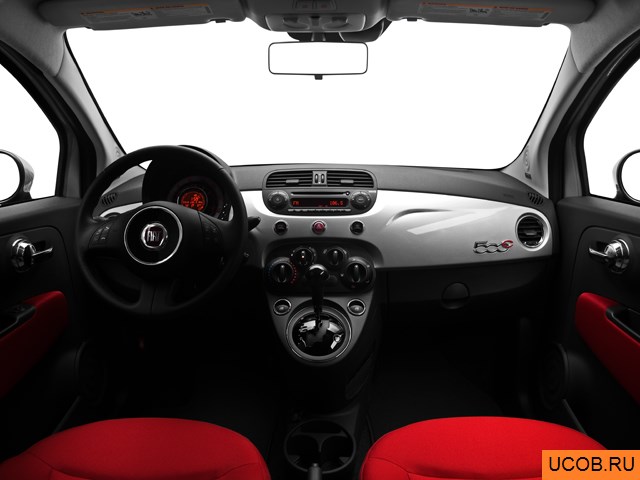 Convertible 2012 года Fiat 500C в 3D. Вид водительского места.