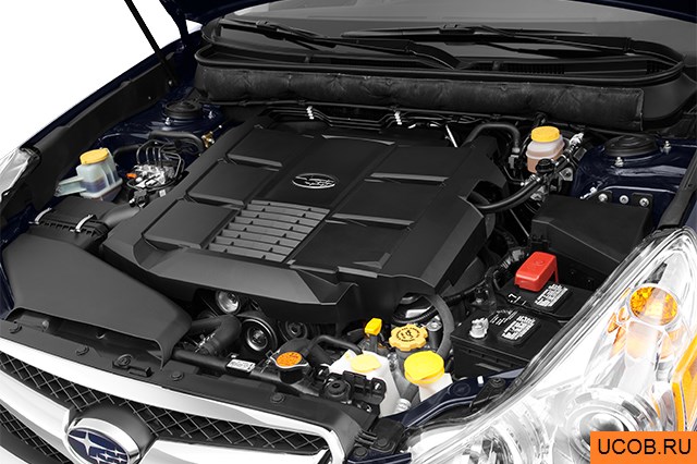 Sedan 2012 года Subaru Legacy в 3D. Моторный отсек.