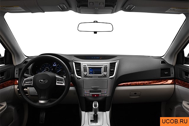 Sedan 2012 года Subaru Legacy в 3D. Вид водительского места.