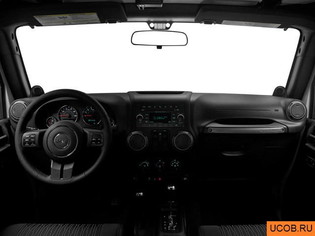 SUV 2012 года Jeep Wrangler в 3D. Вид водительского места.