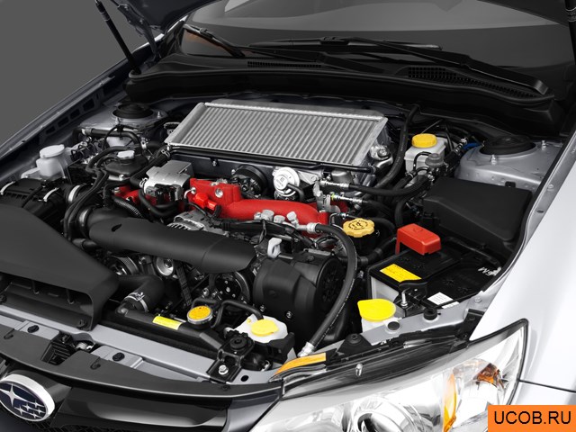 Sedan 2012 года Subaru Impreza WRX в 3D. Моторный отсек.