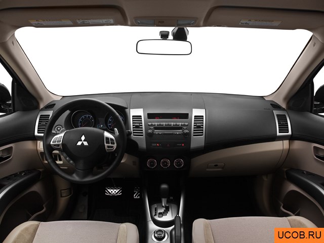 CUV 2012 года Mitsubishi Outlander в 3D. Вид водительского места.