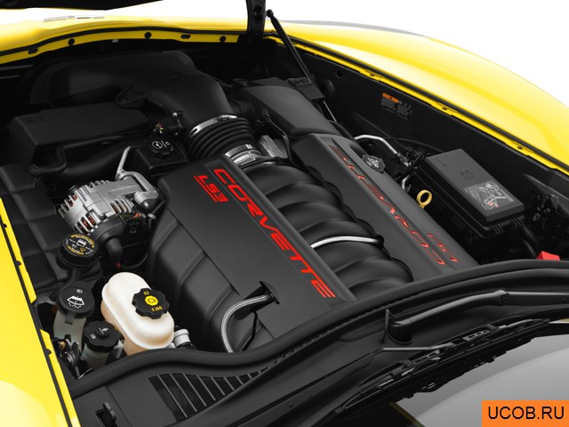 Roadster 2012 года Chevrolet Corvette в 3D. Моторный отсек.