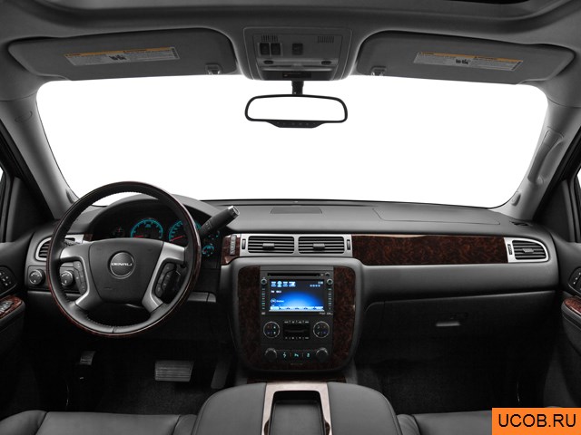 SUV 2012 года GMC Yukon Hybrid в 3D. Вид водительского места.