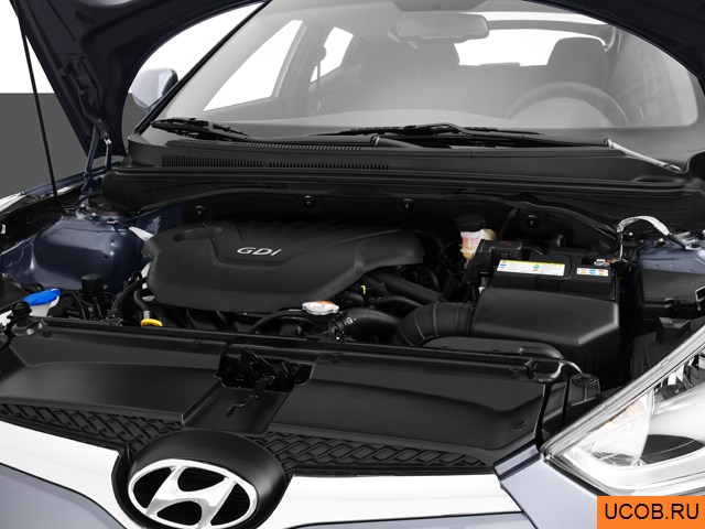 Hatchback 2013 года Hyundai Veloster в 3D. Моторный отсек.