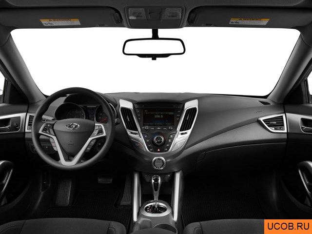 Hatchback 2013 года Hyundai Veloster в 3D. Вид водительского места.