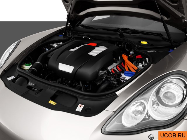 Hatchback 2013 года Porsche Panamera в 3D. Моторный отсек.