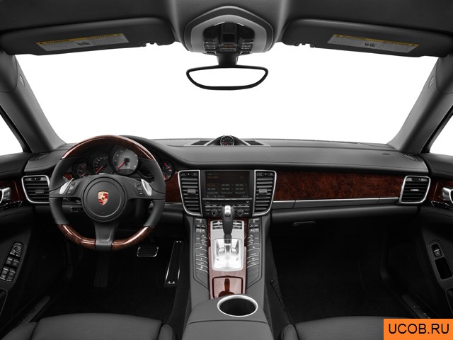 Hatchback 2013 года Porsche Panamera в 3D. Вид водительского места.