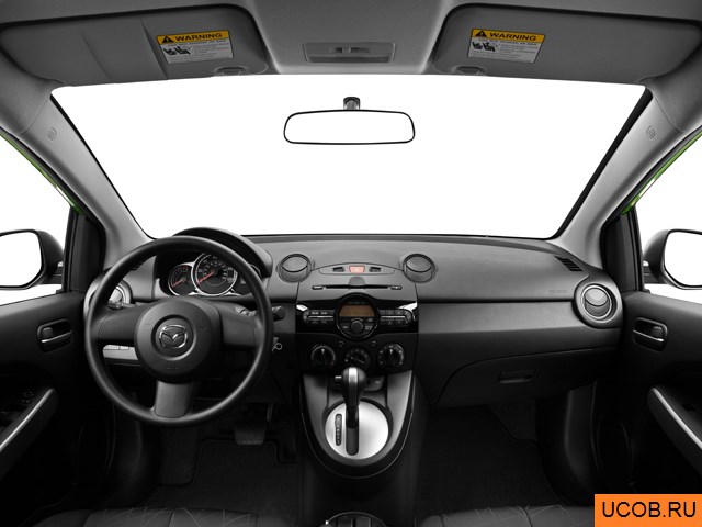 Hatchback 2013 года Mazda MAZDA2 в 3D. Вид водительского места.