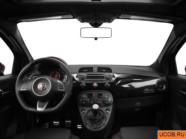 Hatchback 2013 года Fiat 500 в 3D. Вид водительского места.