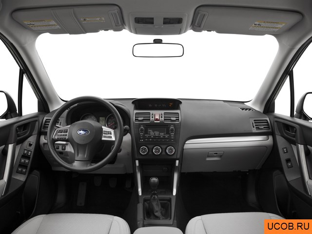 CUV 2014 года Subaru Forester в 3D. Вид водительского места.