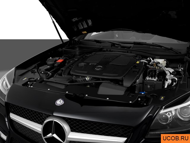 Roadster 2013 года Mercedes-Benz SLK-Class в 3D. Моторный отсек.