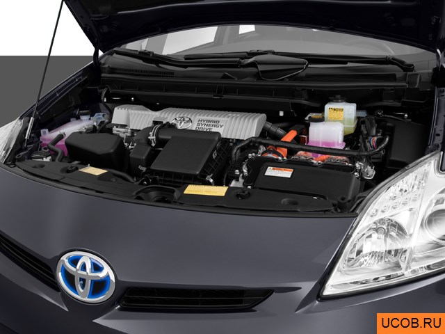 Hatchback 2013 года Toyota Prius  в 3D. Моторный отсек.