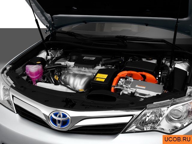 Sedan 2013 года Toyota Camry Hybrid в 3D. Моторный отсек.