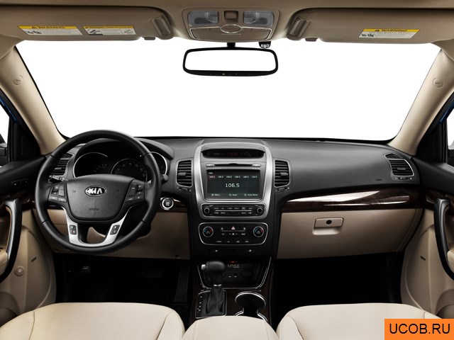SUV 2014 года Kia Sorento в 3D. Вид водительского места.