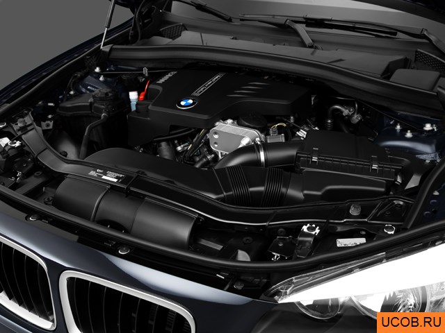 CUV 2014 года BMW X1 в 3D. Моторный отсек.